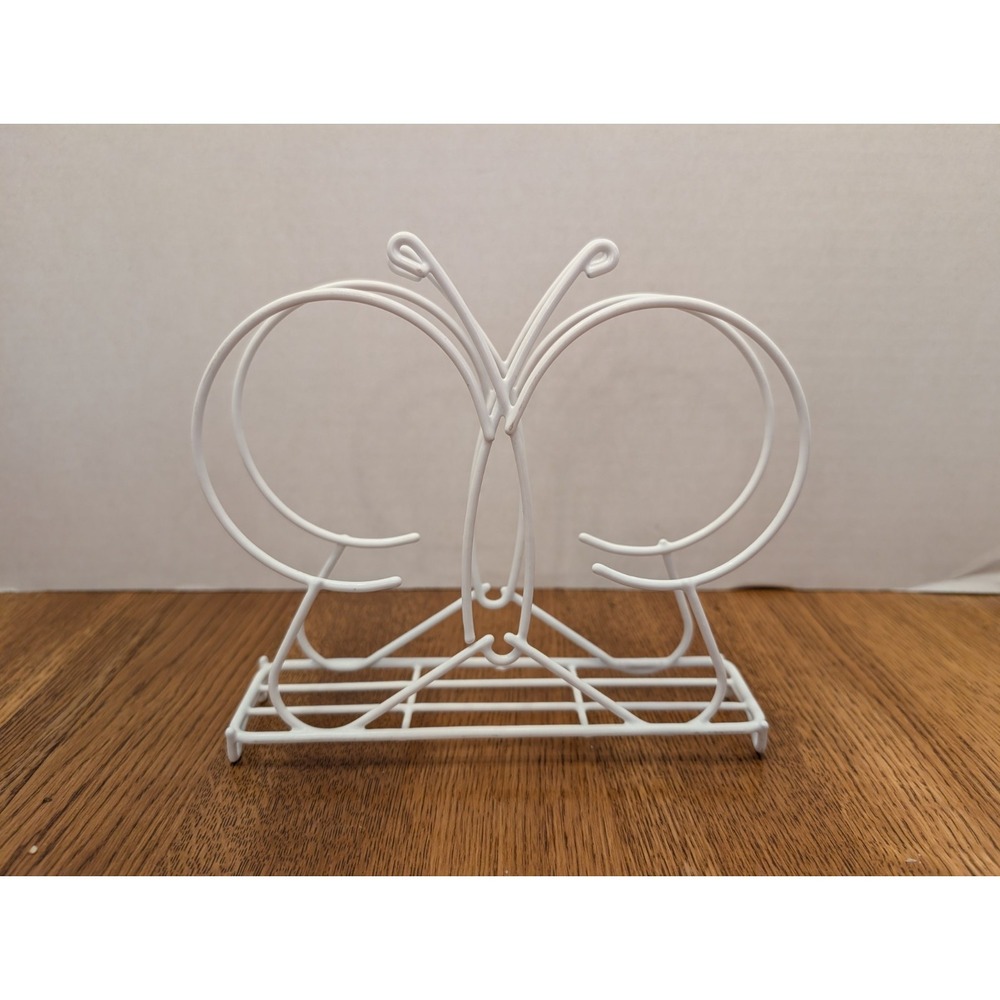 White Butterfly Napkin/Letter Holder, Wire With Rubber Coating